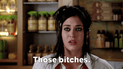 GIF of Janis from Mean Girls saying 'Those bitches'